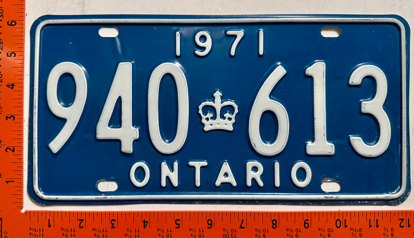 1971 Ontario #940 613 Passenger License Plate