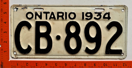 1934 Ontario #CB-892 Passenger License Plate