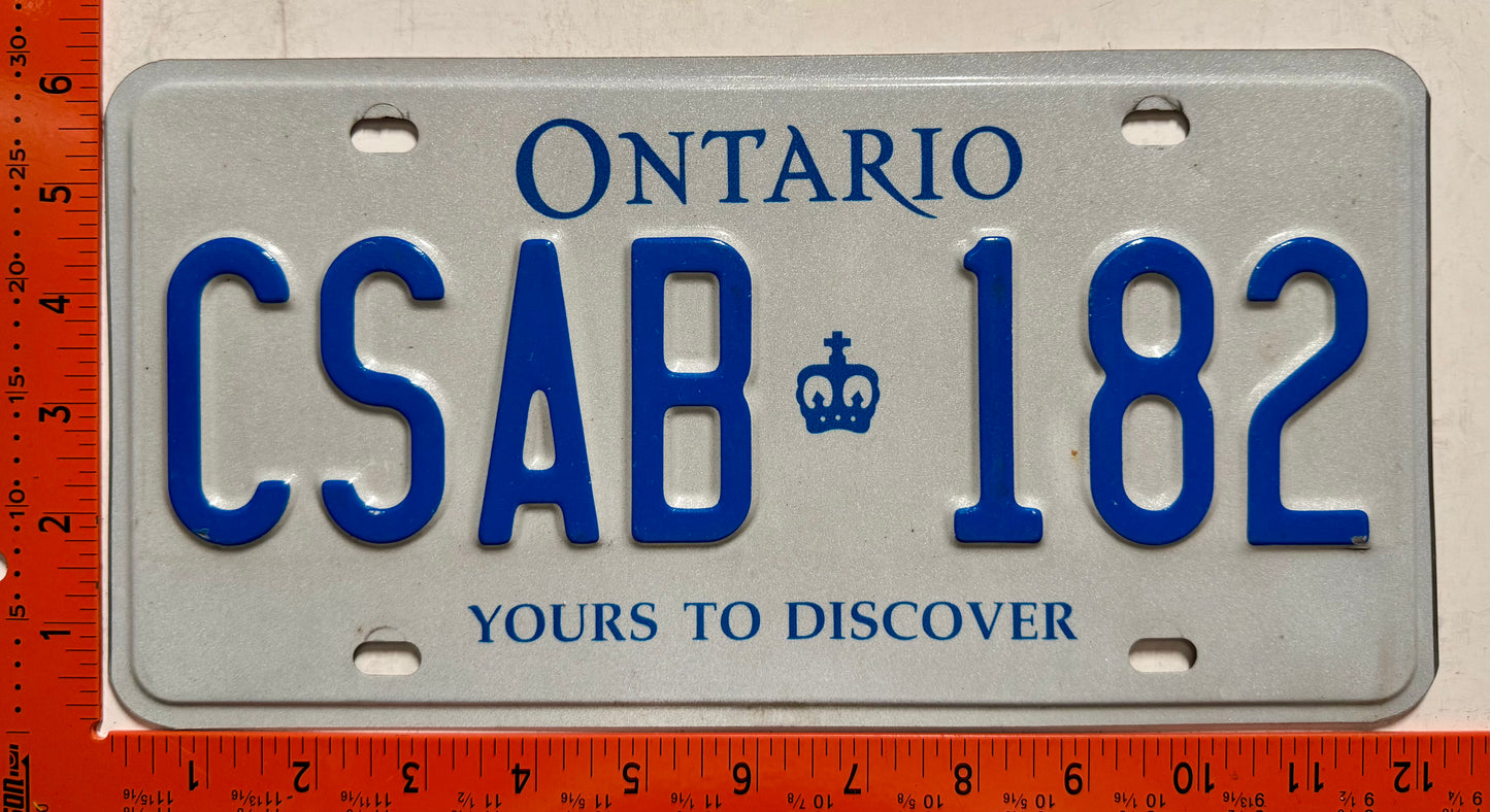 undated Ontario #CSAB 182 Passenger License Plate
