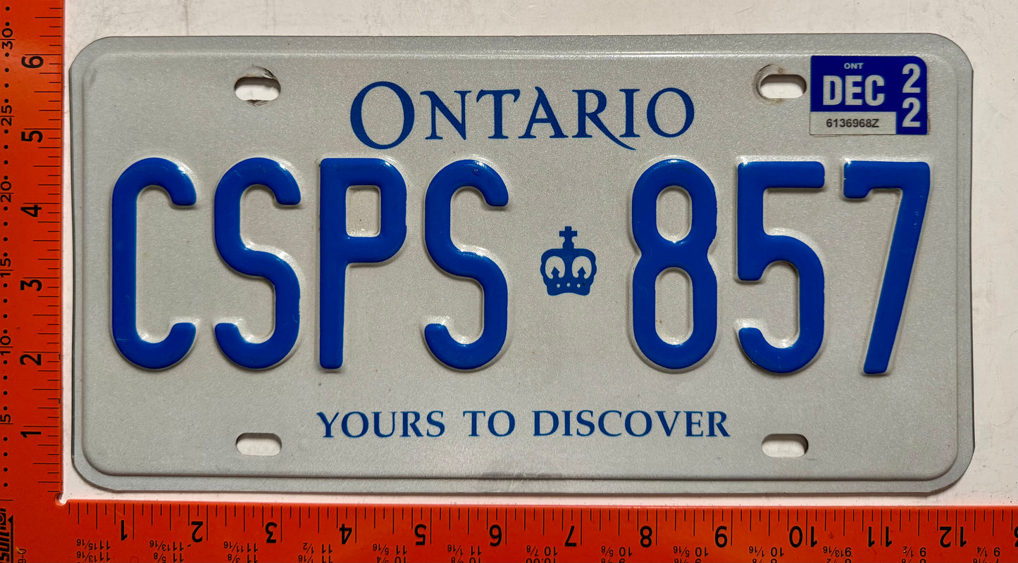 2022 Ontario #CSPS 857 Passenger License Plate