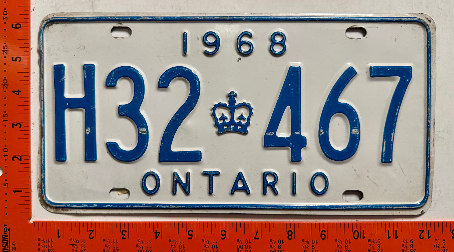 1968 Ontario #H32 467 Passenger License Plate