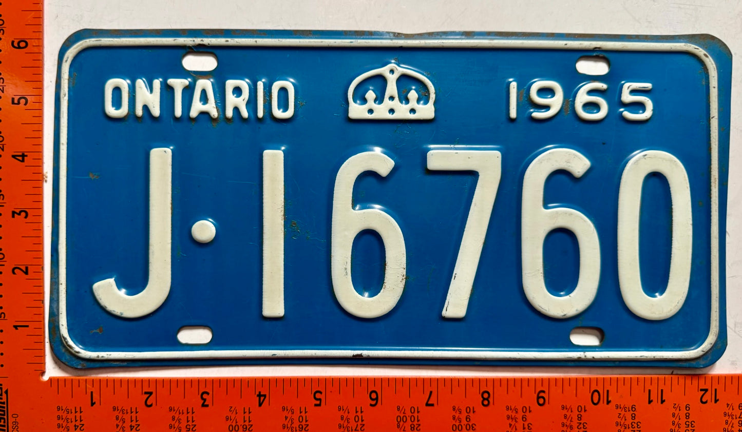 1965 Ontario #J-16760 Passenger License Plate