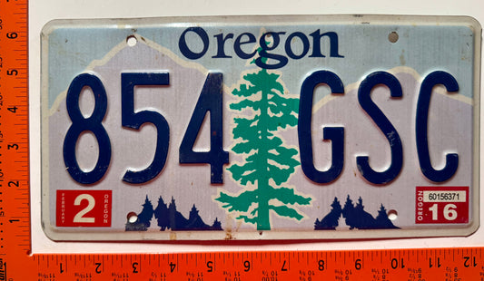 2016 Oregon #854 GSC Passenger License Plate