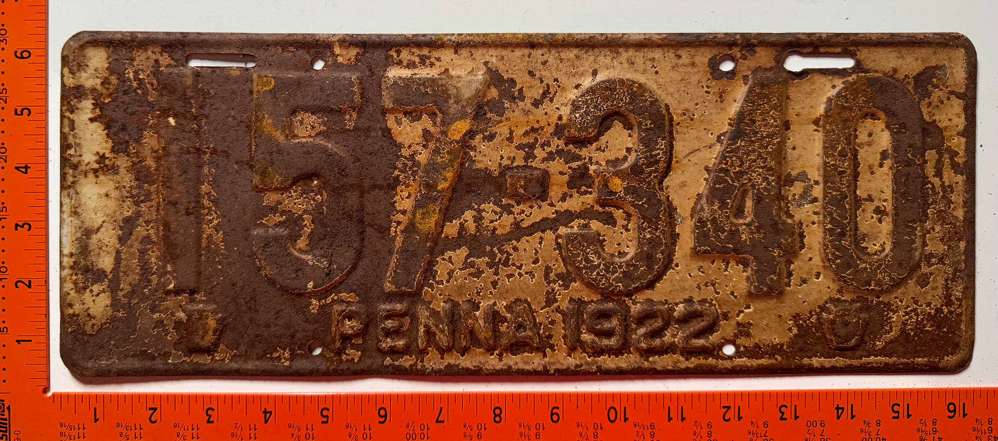 1922 Pennsylvania #157-340 Passenger License Plate