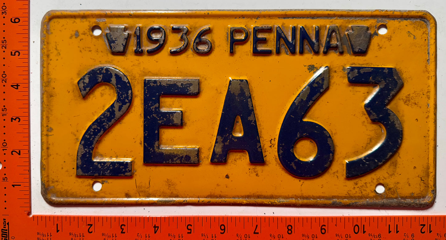 1936 Pennsylvania #2EA63 Passenger License Plate