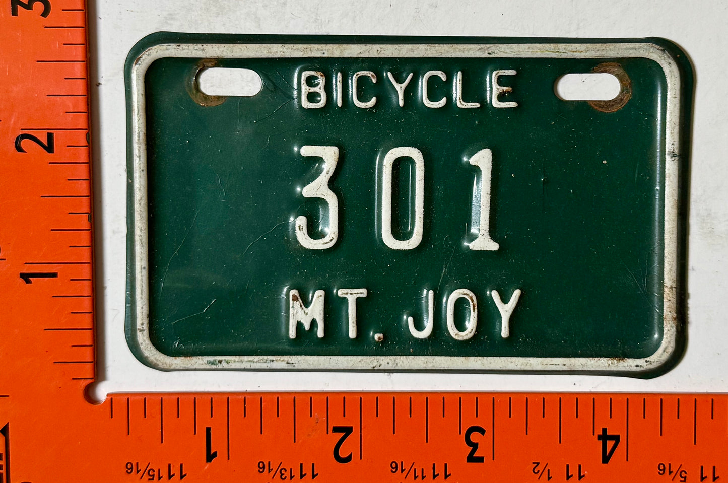undated Mount Joy, Pennsylvania #301 Bicycle License Plate