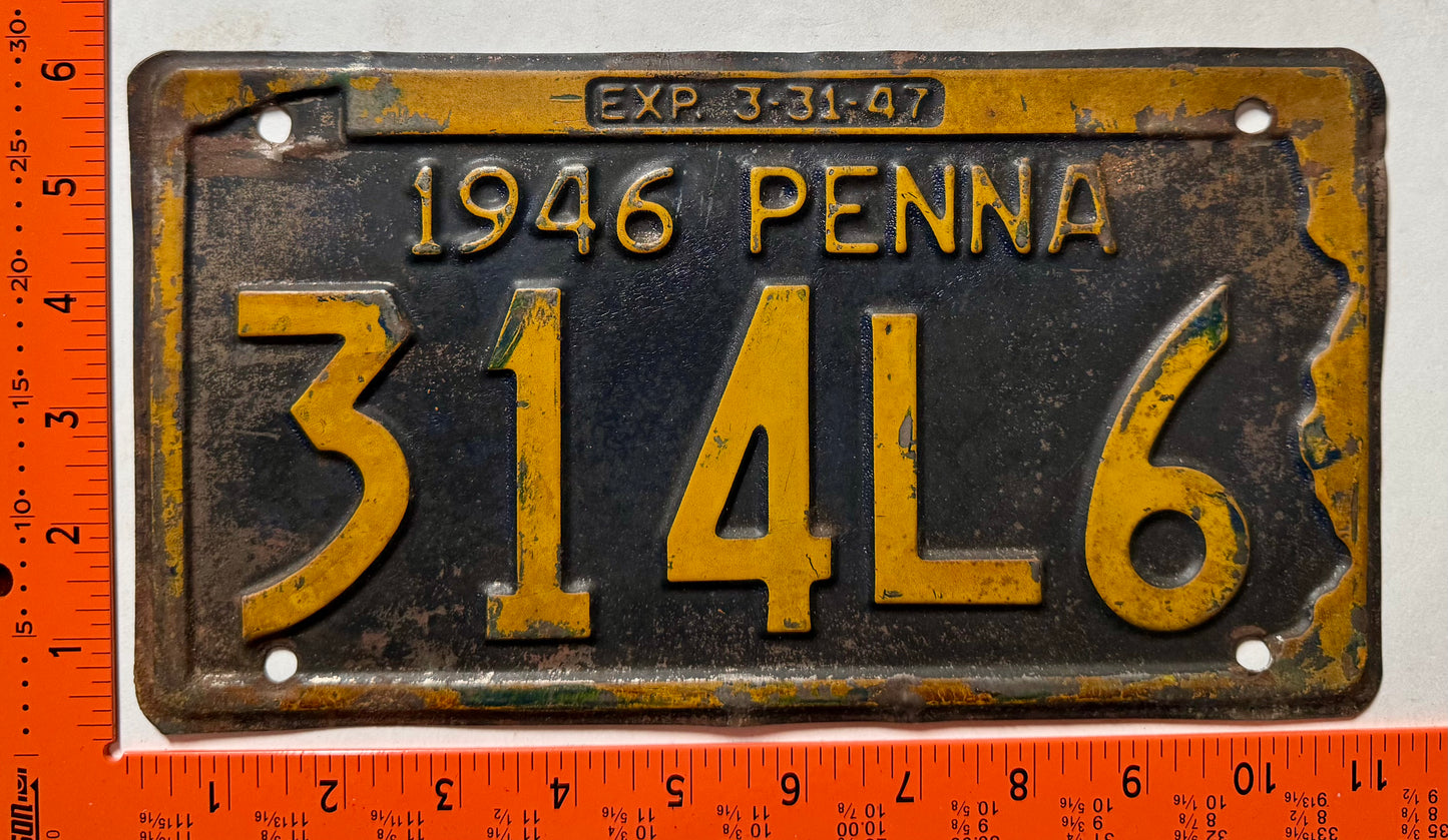 1946 Pennsylvania #314L6 Passenger License Plate