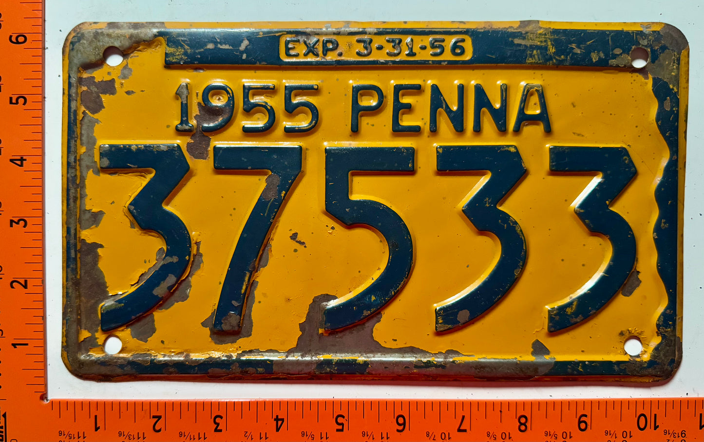 1955 Pennsylvania #37533 Passenger License Plate