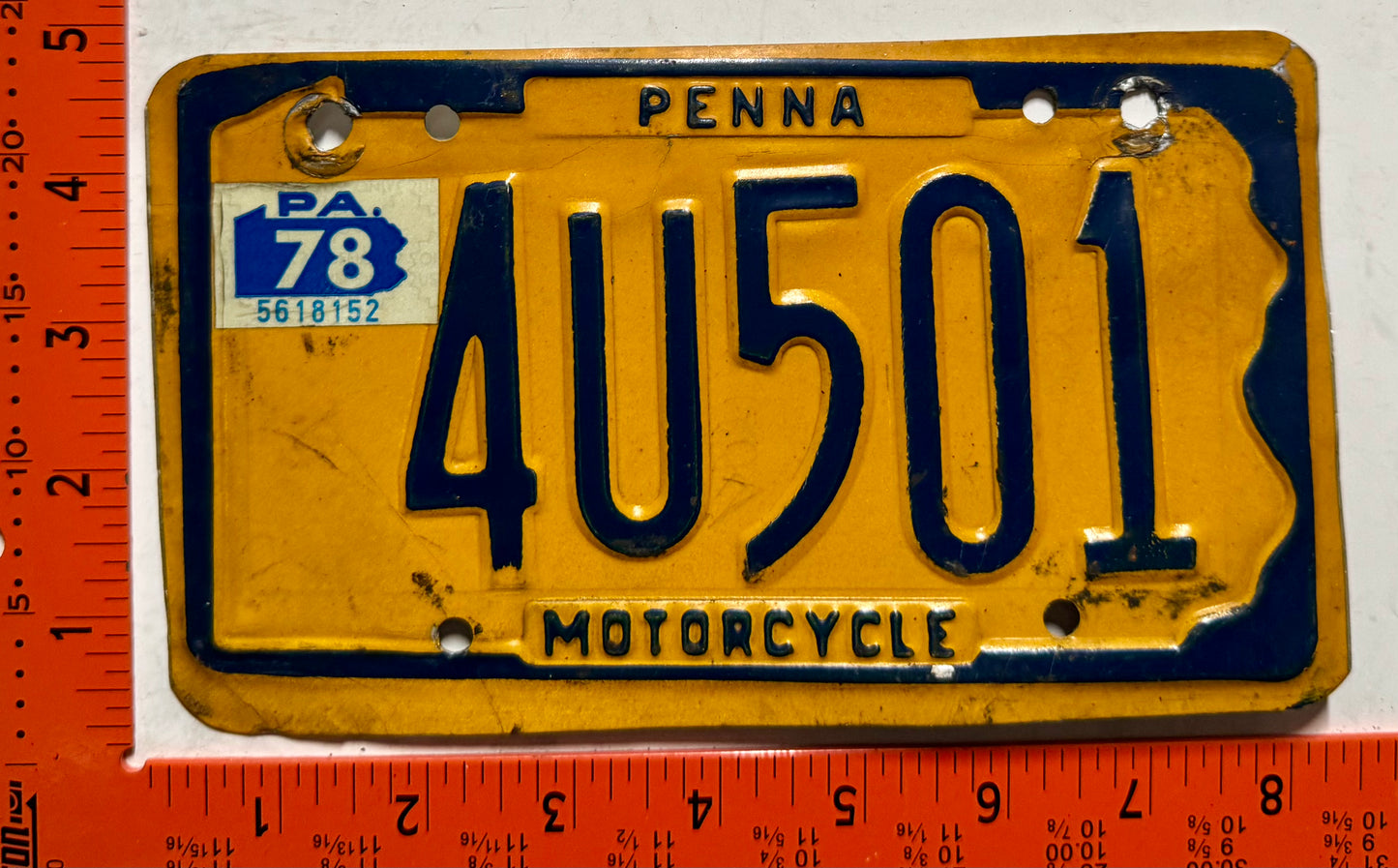 1978 Pennsylvania #4U501 Motorcycle License Plate
