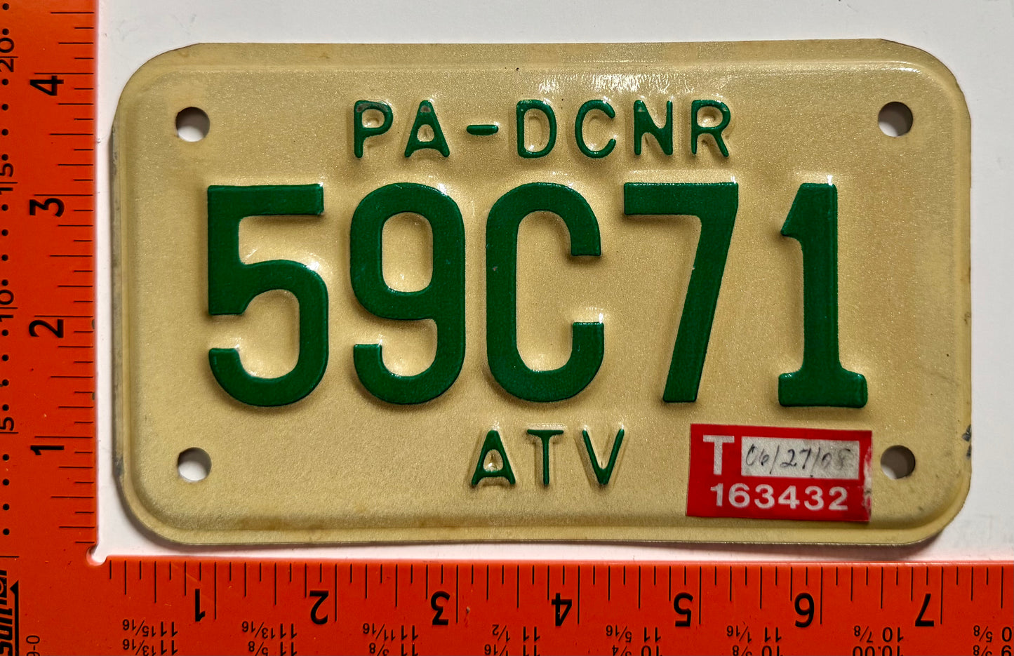 2008 Pennsylvania #59C71 ATV License Plate