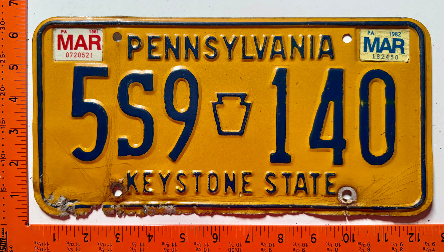 1981/1982 Pennsylvania #5S9 140 Passenger License Plate