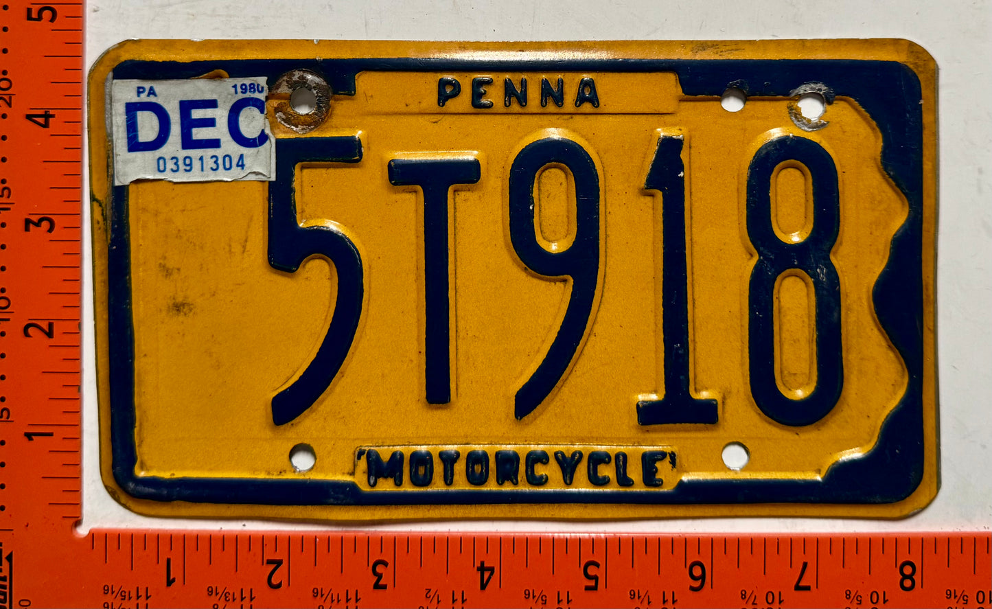 1980 Pennsylvania #5T918 Motorcycle License Plate