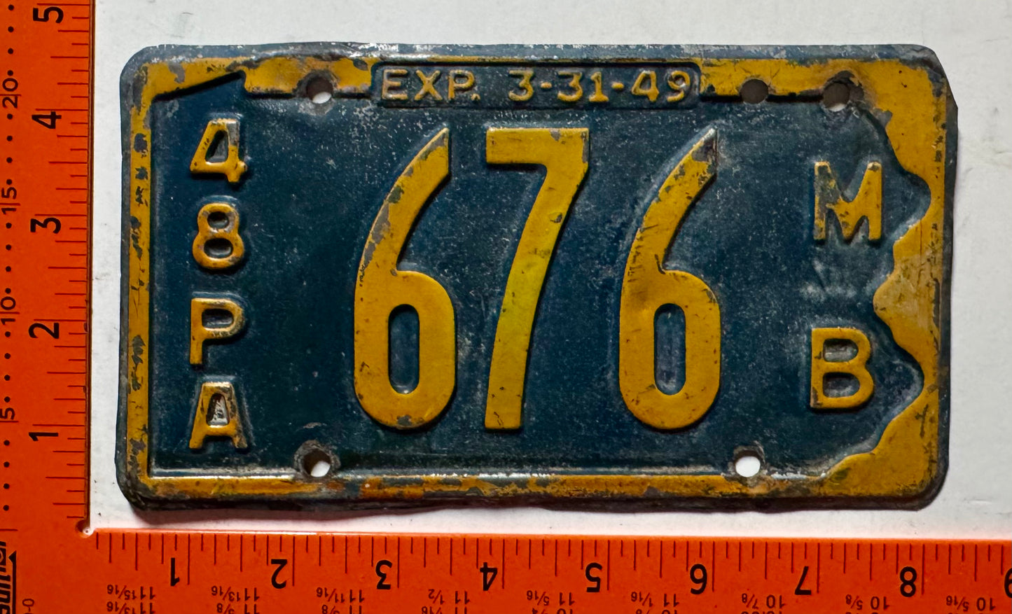 1948/1949 Pennsylvania #676 Motorbike License Plate