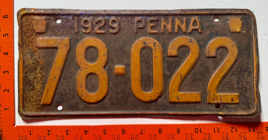 1929 Pennsylvania #78-022 Passenger License Plate