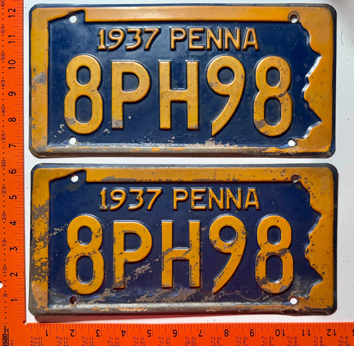 1937 Pennsylvania #8PH98 Passenger License Plate (Pair)
