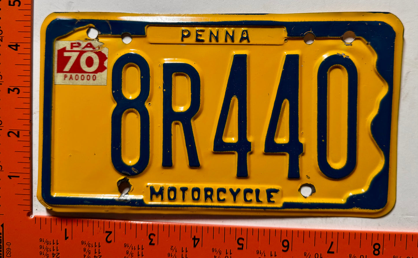 1970 Pennsylvania #8R440 Motorcycle License Plate