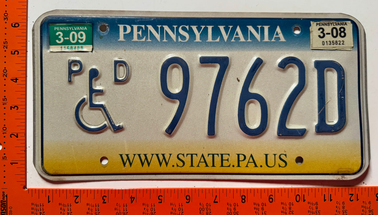 2008/2009 Pennsylvania #9762D Handicapped License Plate