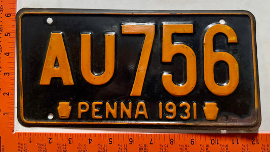 1935 Pennsylvania #AU756 Passenger License Plate