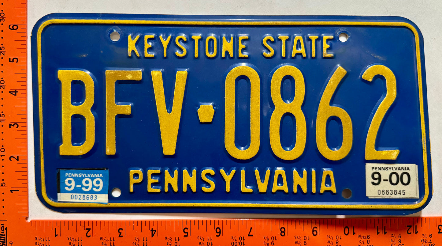 1999/2000 Pennsylvania #BFV-0862 Passenger License Plate