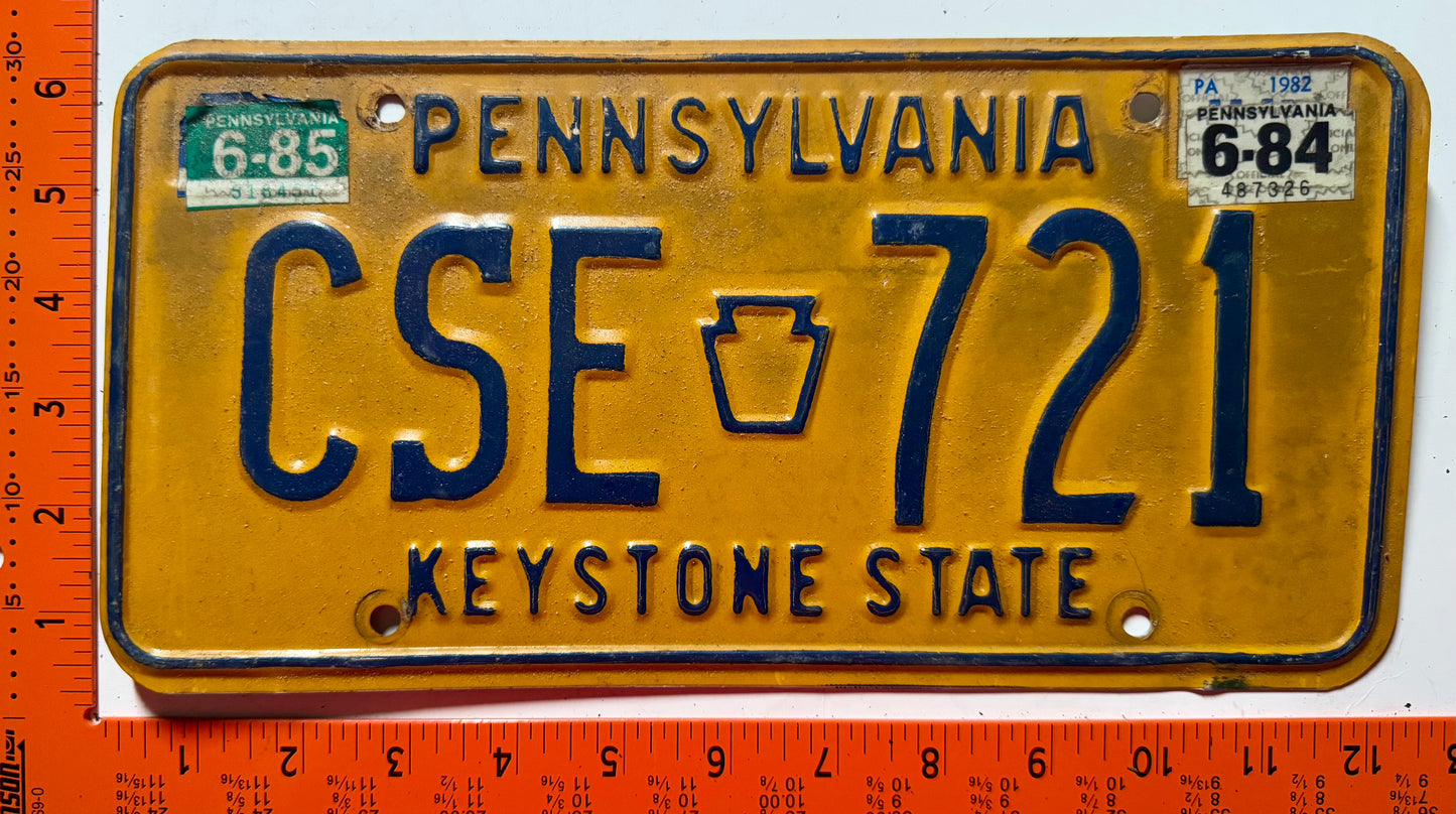 1984/1985 Pennsylvania #CSE 721 Passenger License Plate