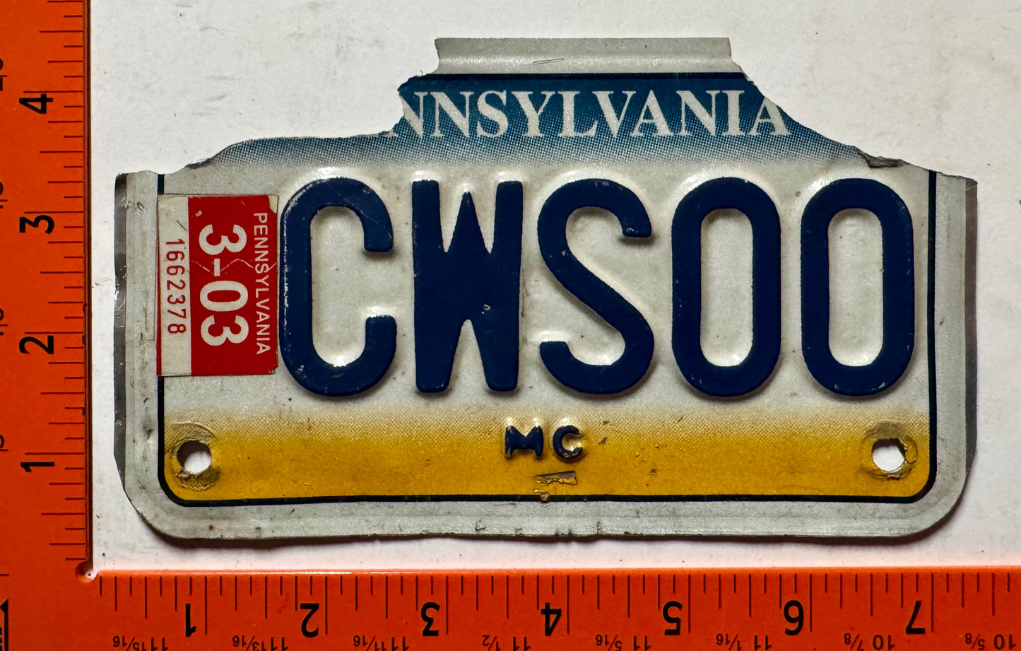 2003 Pennsylvania #CWS00 Motorcycle License Plate