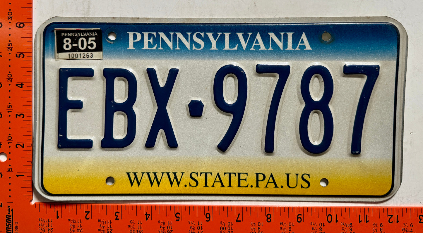 2005 Pennsylvania #EBX-9787 Passenger License Plate