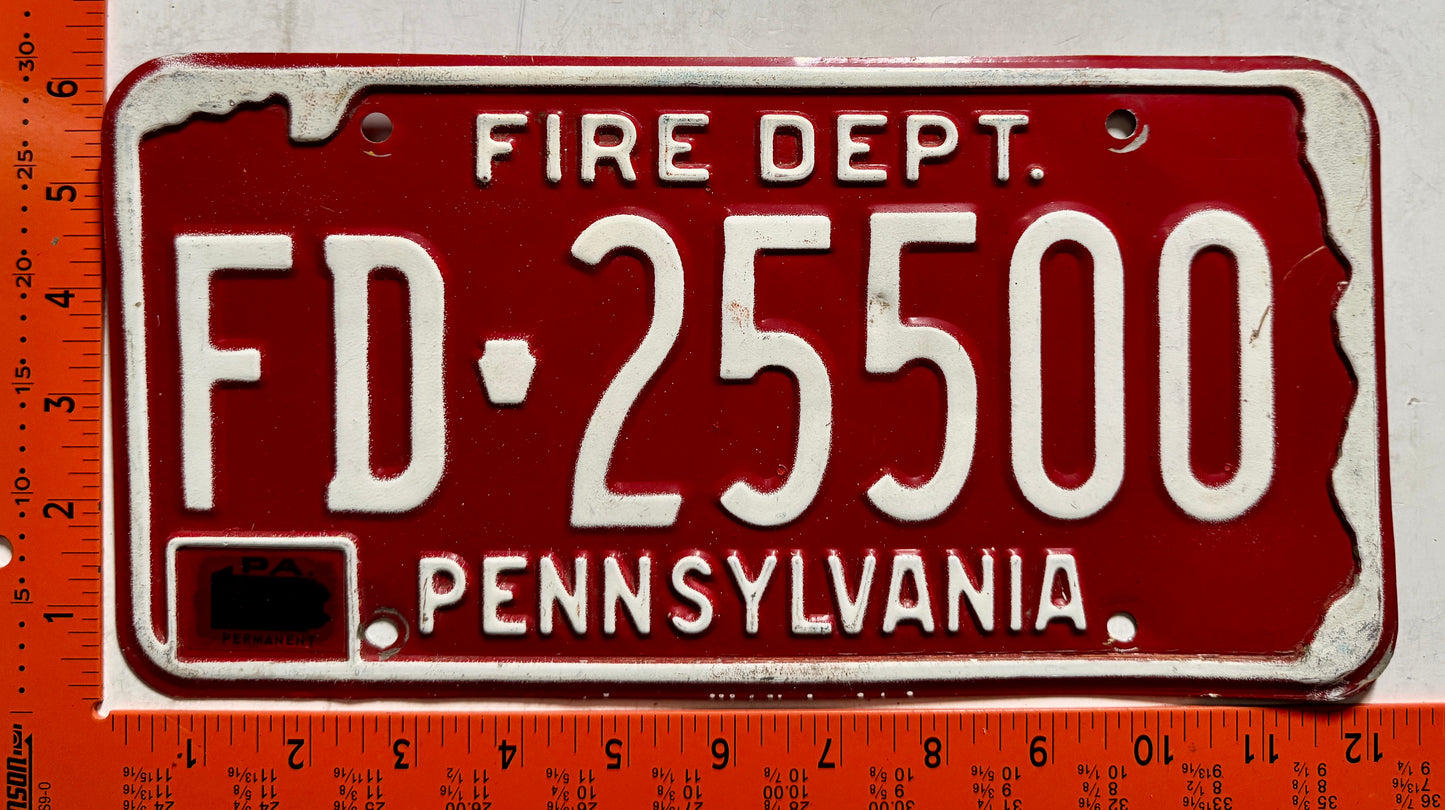 undated Pennsylvania #FD-25500 Fire Department License Plate