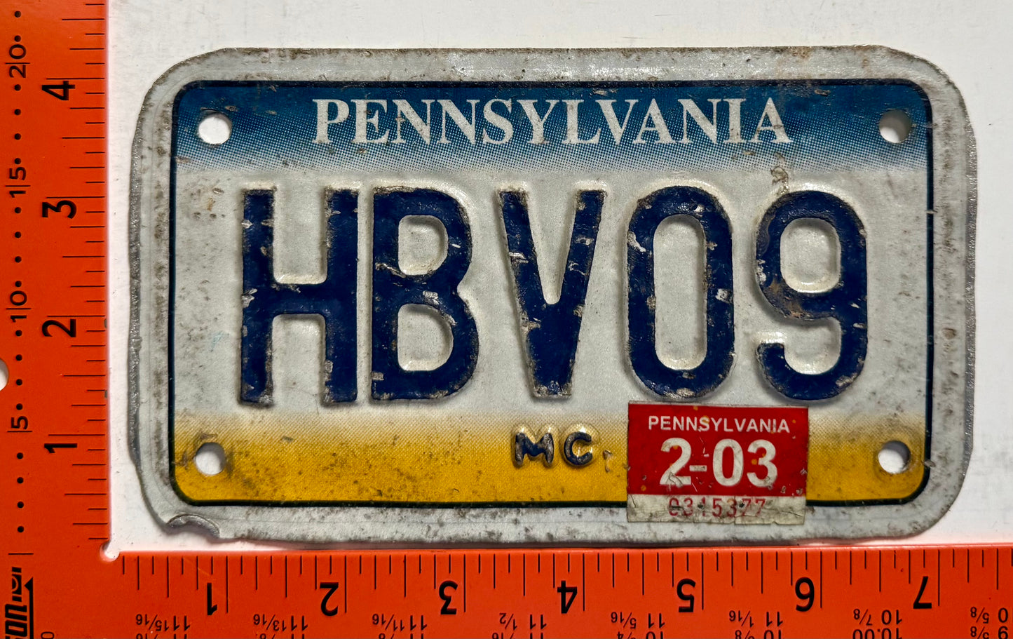 2003 Pennsylvania #HBV09 Motorcycle License Plate