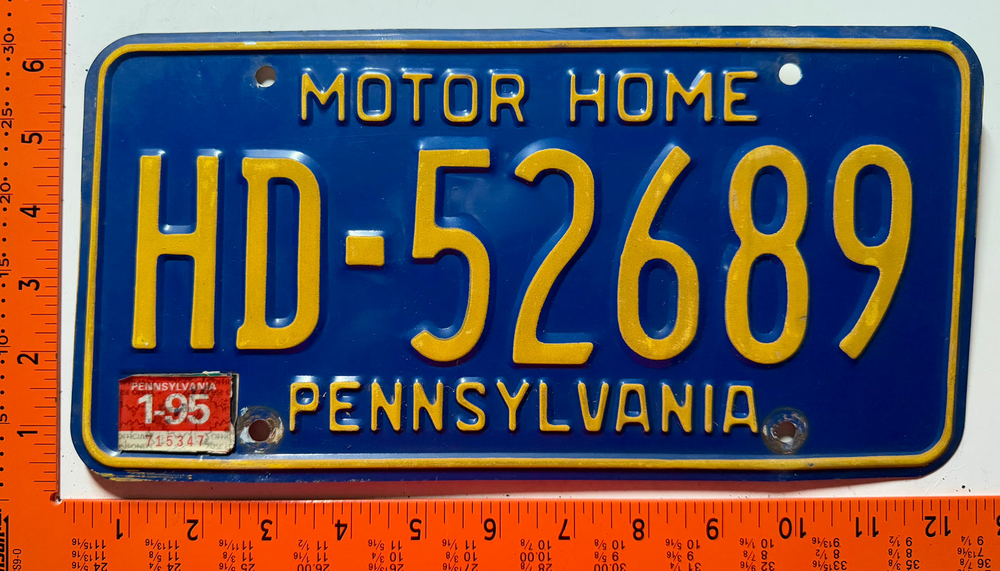 1995 Pennsylvania #HD-52689 Motor Home License Plate