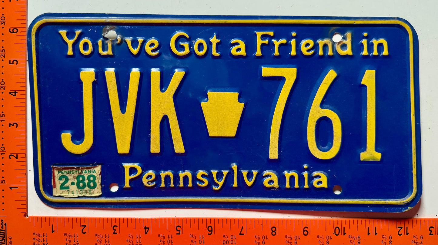 1988 Pennsylvania #JVK 761 Passenger License Plate