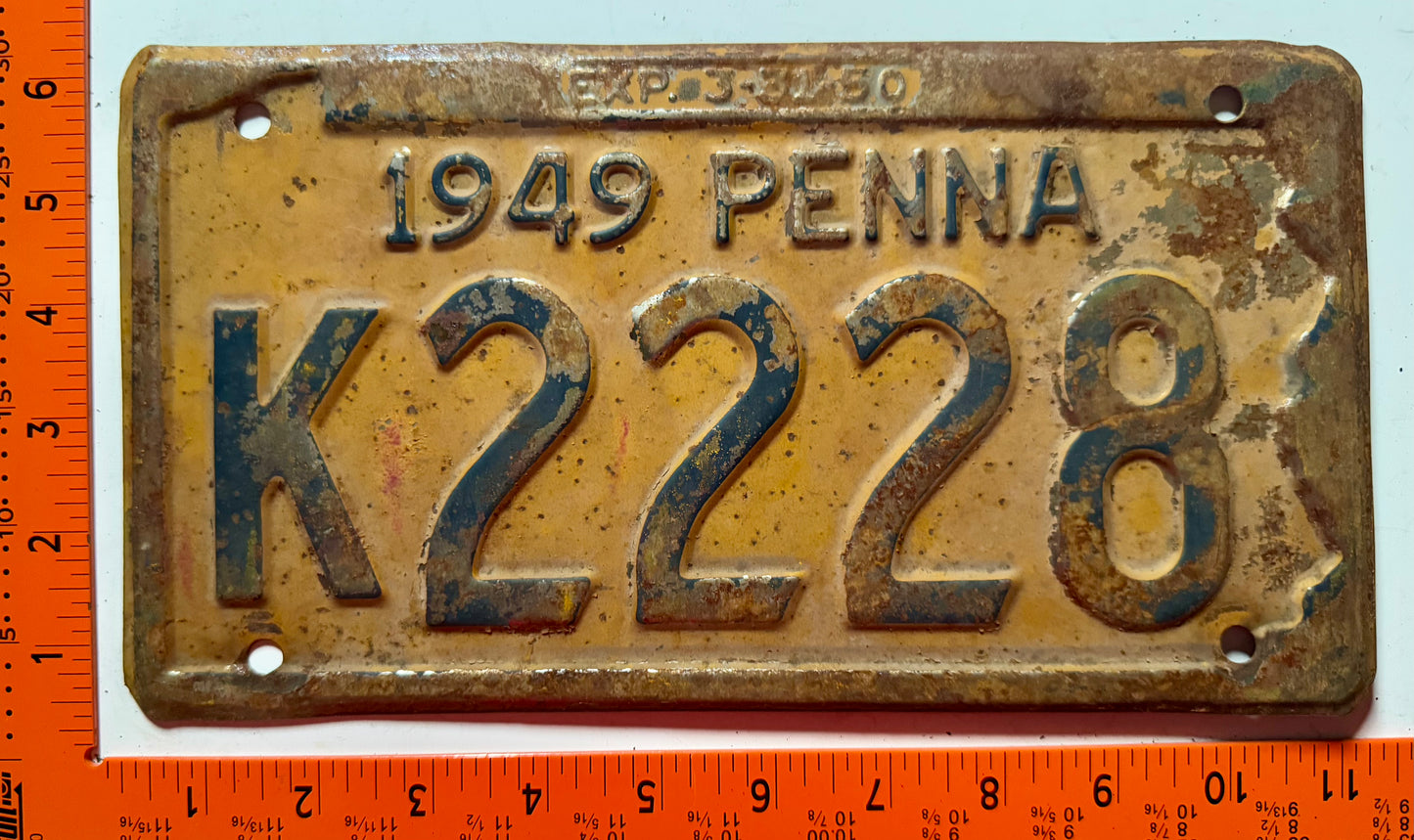1949 Pennsylvania #K2228 Passenger License Plate