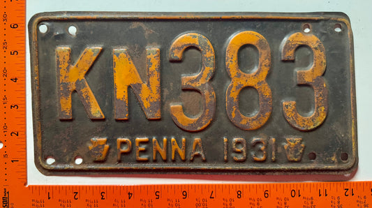 1931 Pennsylvania #KN383 Passenger License Plate
