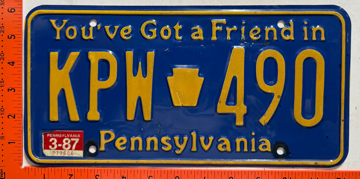 1987 Pennsylvania #KPW 490 Passenger License Plate