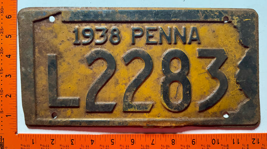 1938 Pennsylvania #L2283 Passenger License Plate