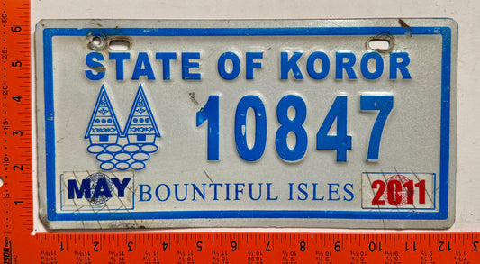 2011 Koror, Palau #10847 Passenger License Plate