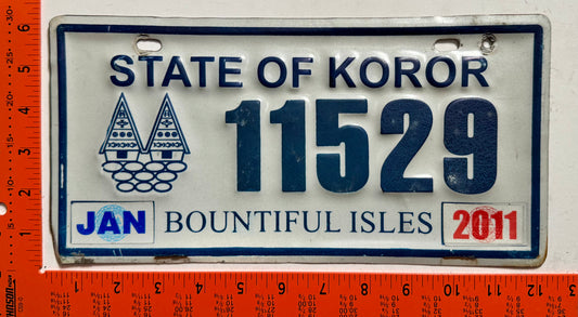 2011 Koror, Palau #11529 Passenger License Plate
