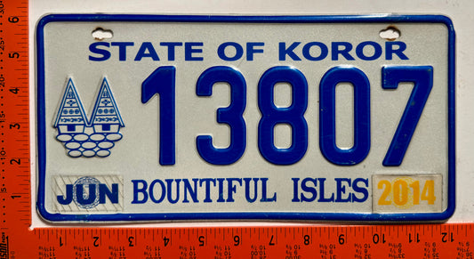 2014 Koror, Palau #13807 Passenger License Plate