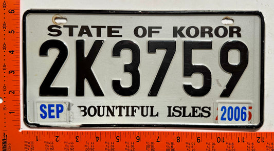 2006 Koror, Palau #2K3759 Passenger License Plate