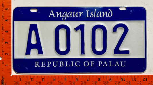 undated Angaur Island, Palau #A 0102 Passenger License Plate
