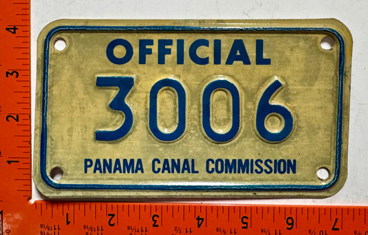 undated Panama Canal Commission #3006 Motorcycle License Plate