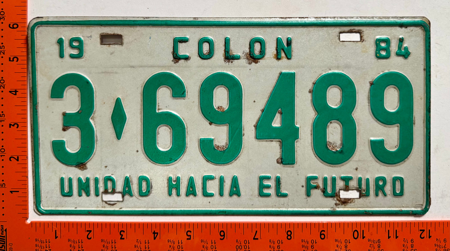 1984 Panama #3-69489 Passenger License Plate