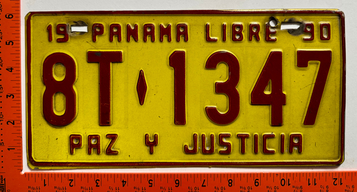 1990 Panama #8T-1347 Taxi License Plate