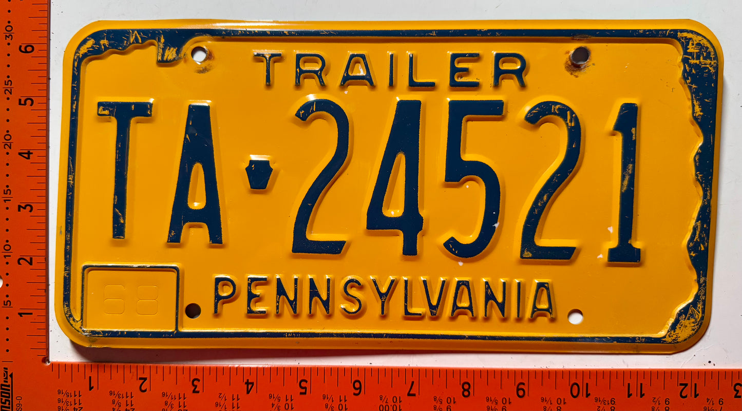 1968 Pennsylvania #TA-24521 Trailer License Plate