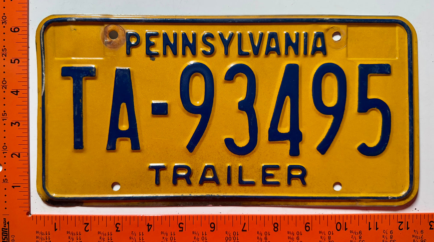 1977 Pennsylvania #TA-93495 Trailer License Plate