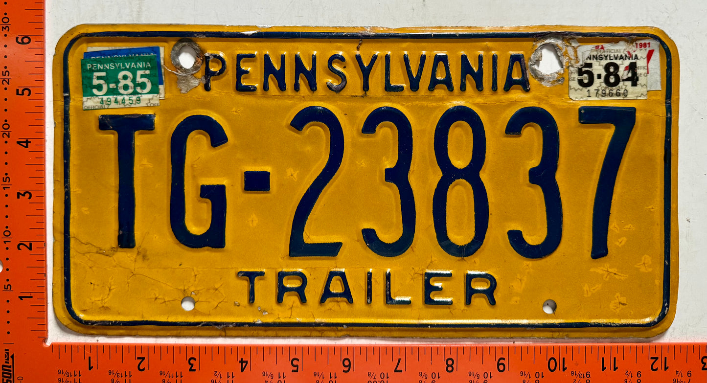 1985 Pennsylvania #TG-23837 Trailer License Plate (Crafter)
