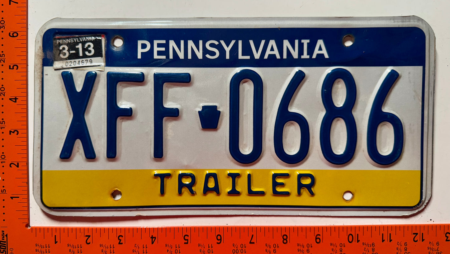2013 Pennsylvania #XFF-0686 Trailer License Plate
