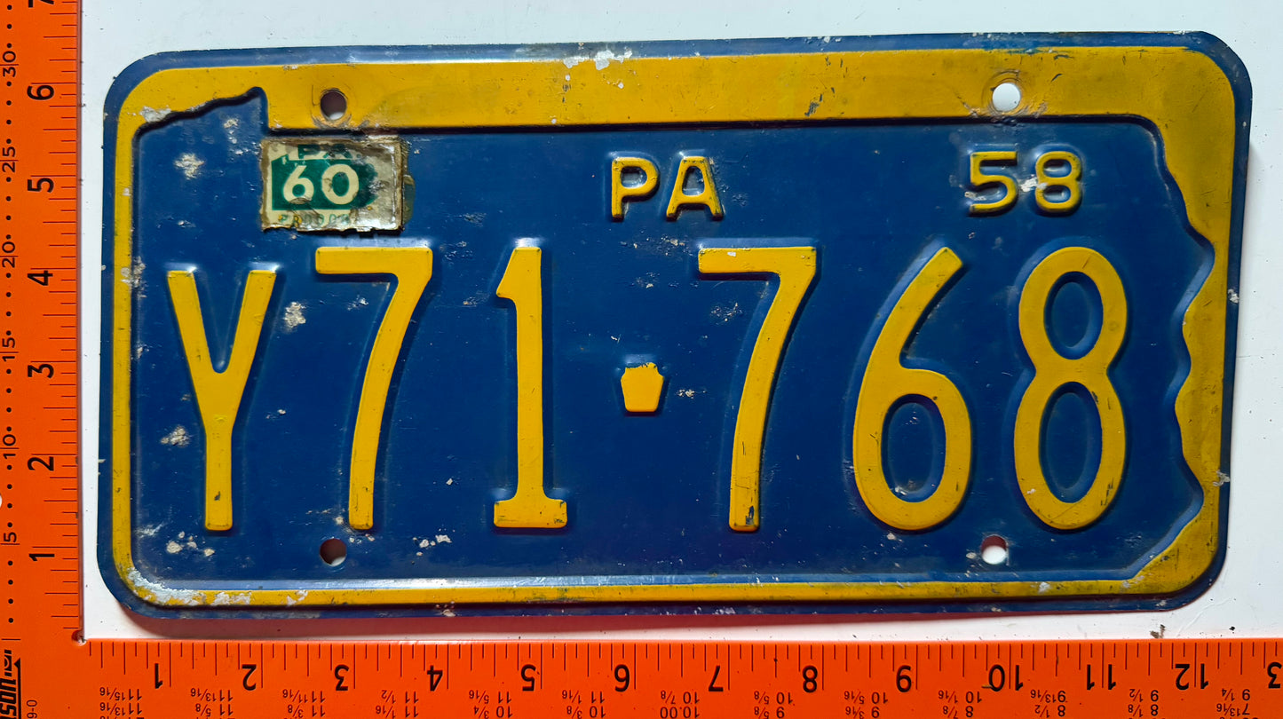 1960 Pennsylvania #Y71-768 Passenger License Plate