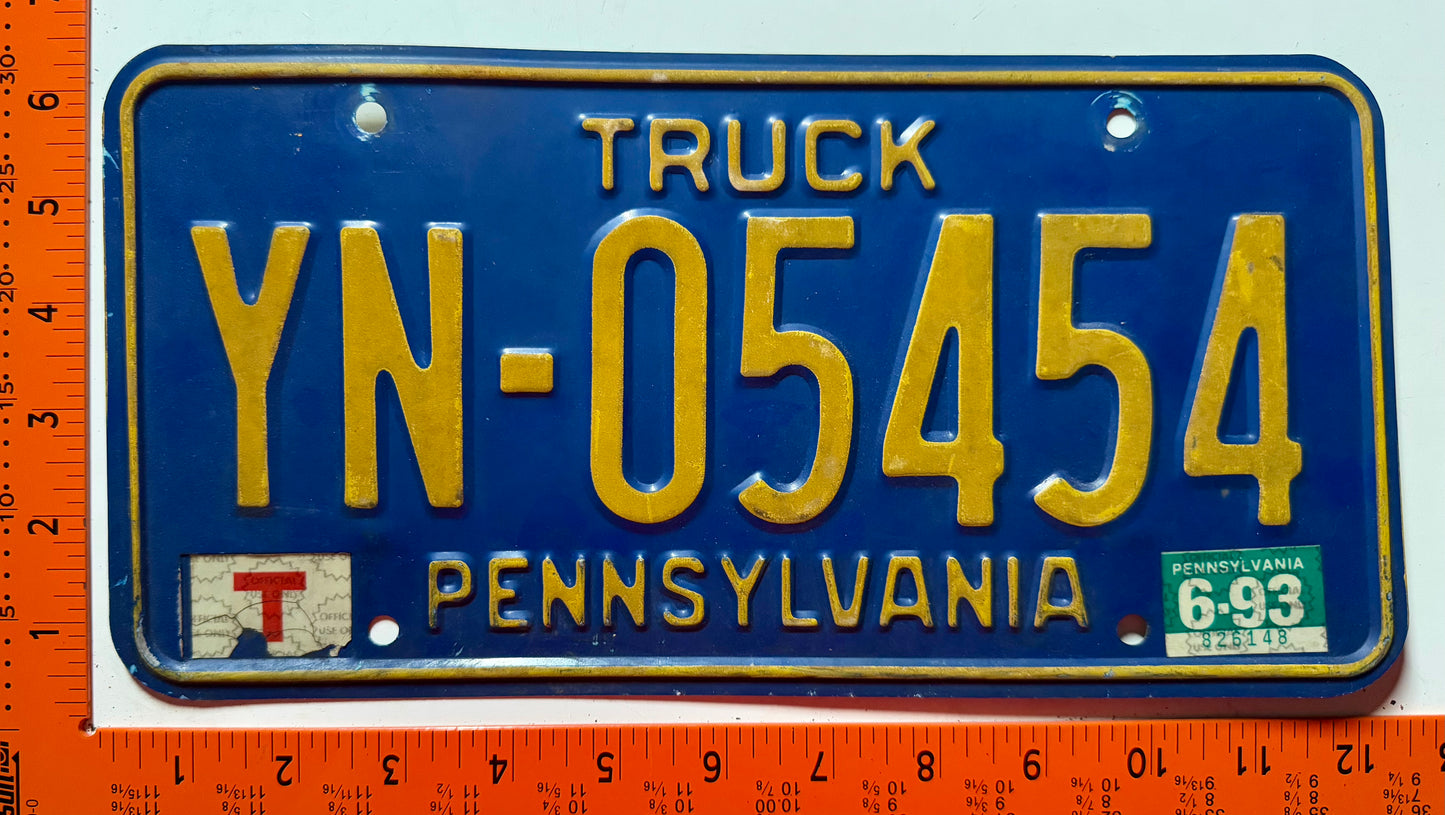 1993 Pennsylvania #YN-05454 Truck License Plate