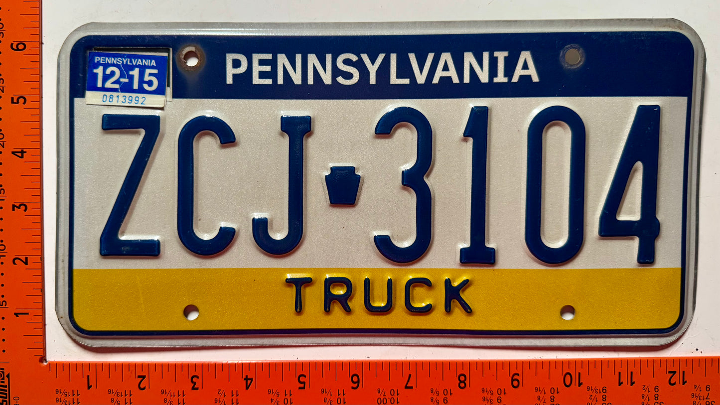 2015 Pennsylvania #ZCJ-3104 Truck License Plate