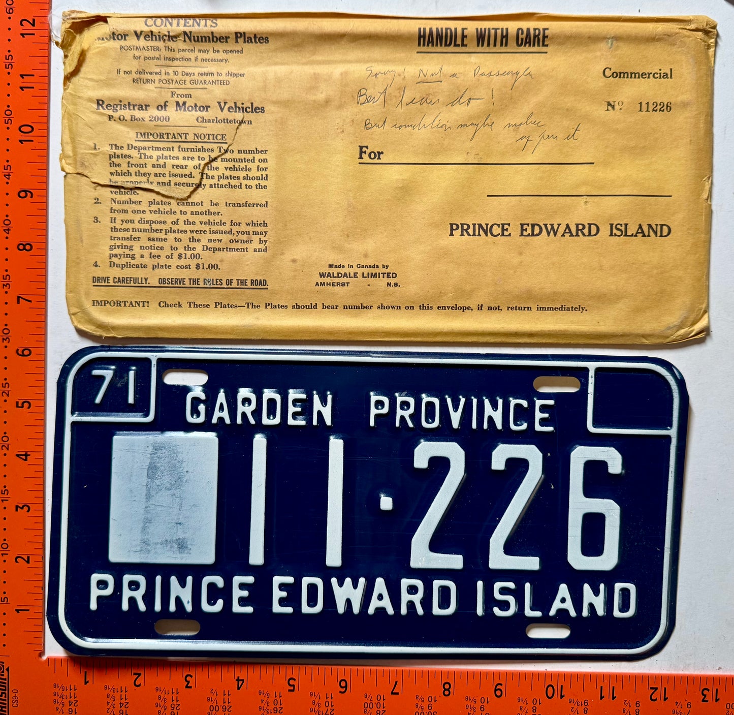 1971 Prince Edward Island #11-226 1/3 Year Heavy Truck License Plate